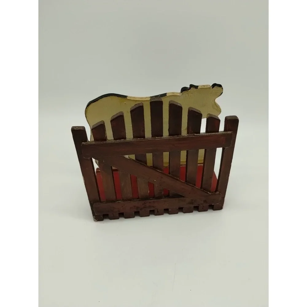 Cow Napkin Holder Wood Primitive Rustic Farmhouse Country Kitchen